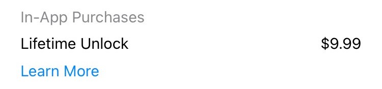 TeenCycle’s App Store in-app purchases list: one product, Lifetime Unlock, $9.99.